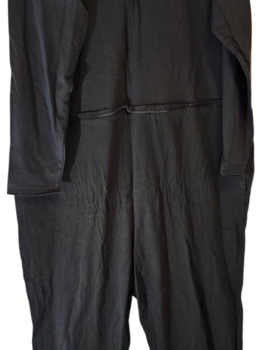 Zara W/B Black Long Sleeve Knit Jumpsuit Drawstring Waist Relaxed Size L NWT